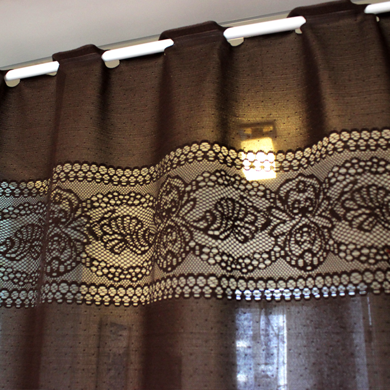 欧式时尚成品蕾丝门帘深咖色镂空半帘厨房卧室帘门帘短帘挂帘田园