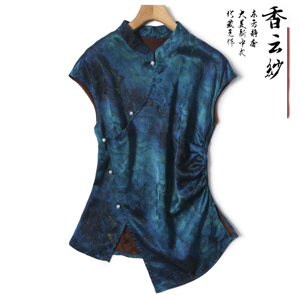 一眼万年！真丝香云纱花罗新中式国风收腰短袖衬衫显瘦设计感上衣