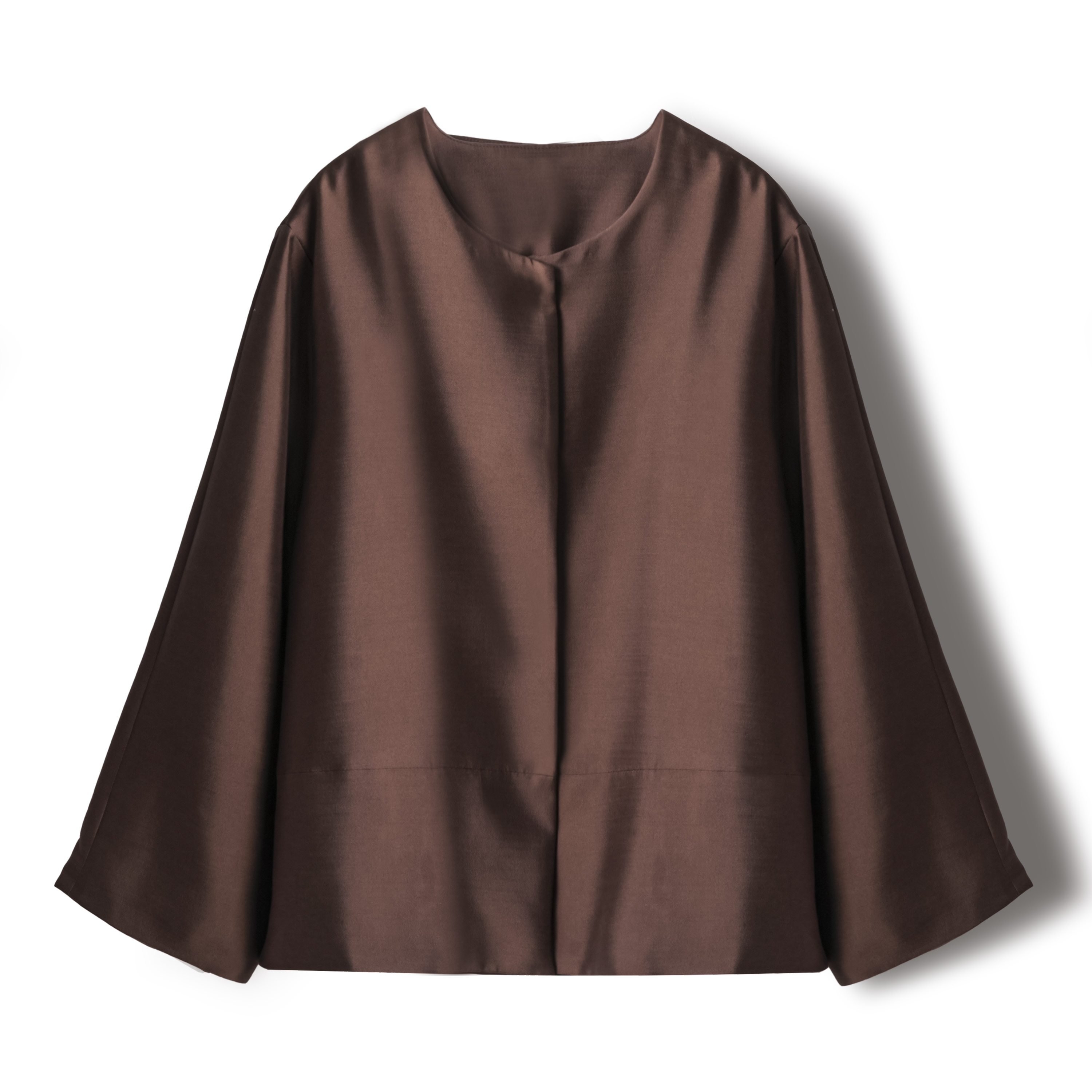 法式真丝羊毛圆领极简风上衣咖色精致高级通勤气质矜贵短外套秋女