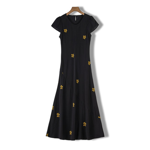 夏季桑蚕丝100%连衣裙女士短袖裙