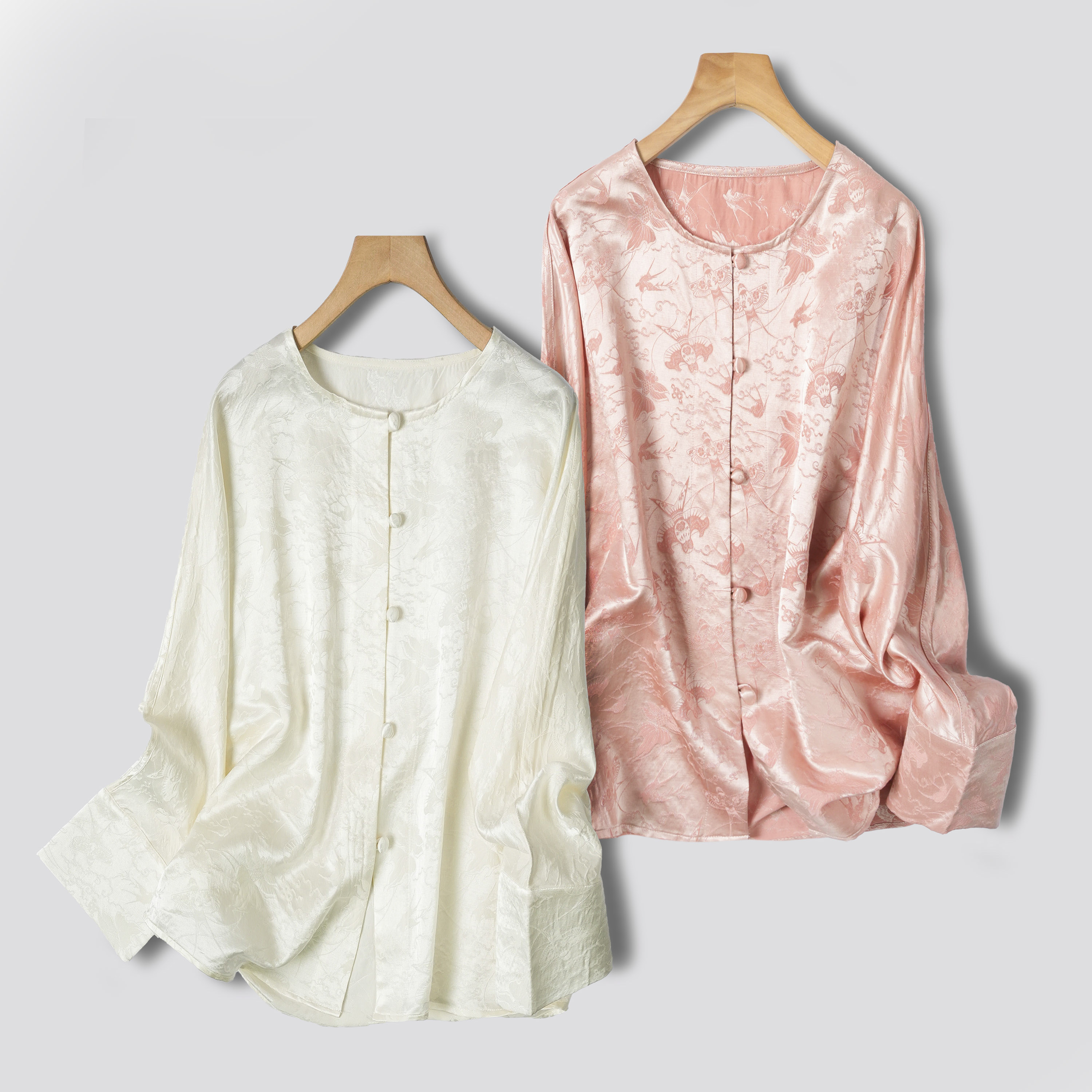 纯色桑蚕丝羊毛新中式圆领外套女国风丝羊毛缎面提花春秋小衫新品,女装/女士精品,真丝上装,淘宝优惠券,粉丝福利购,淘宝优惠卷