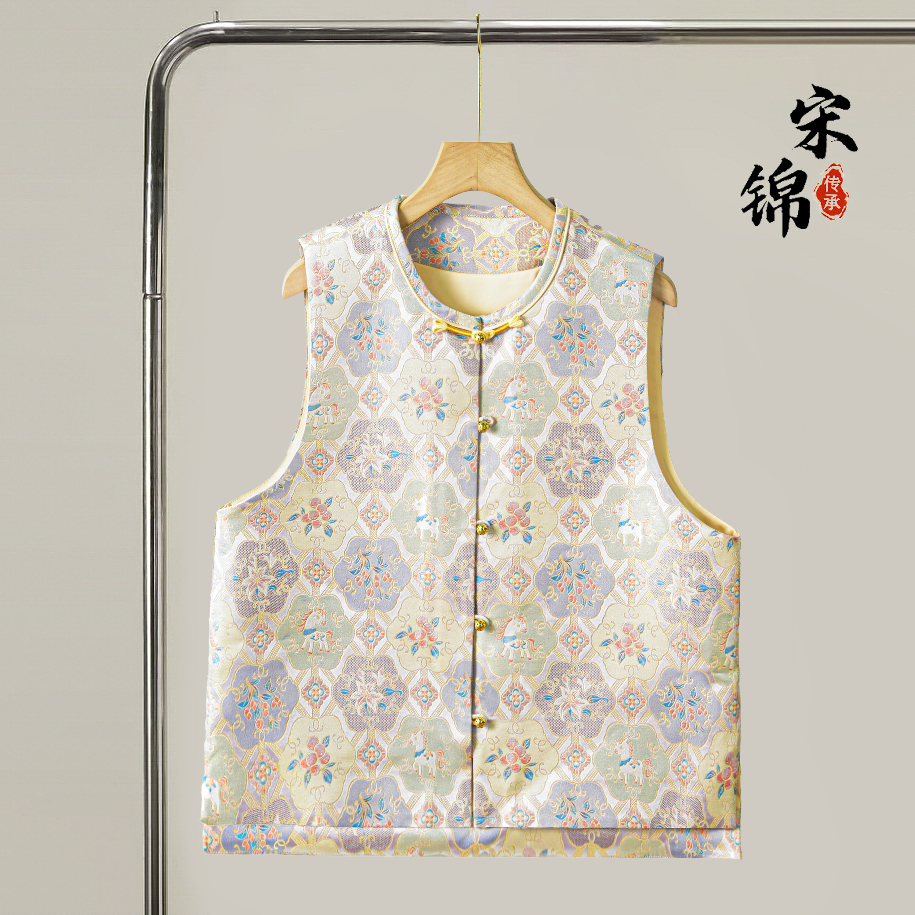 小马宝相织金宋锦桑蚕丝新中式对襟马甲外套真丝国风上衣开衫女春,女装/女士精品,马夹,淘宝优惠券,粉丝福利购,淘宝优惠卷