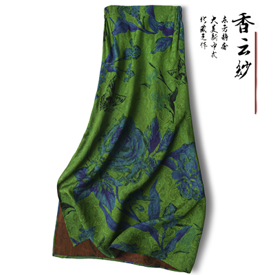 明媚翠微绿！提花真丝花罗香云纱松紧腰半身裙长裙筒裙开叉包臀裙