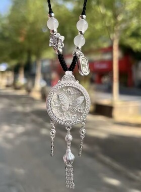 足银999新中式花丝蝴蝶罗盘项链新中式国风送女友闺蜜礼物