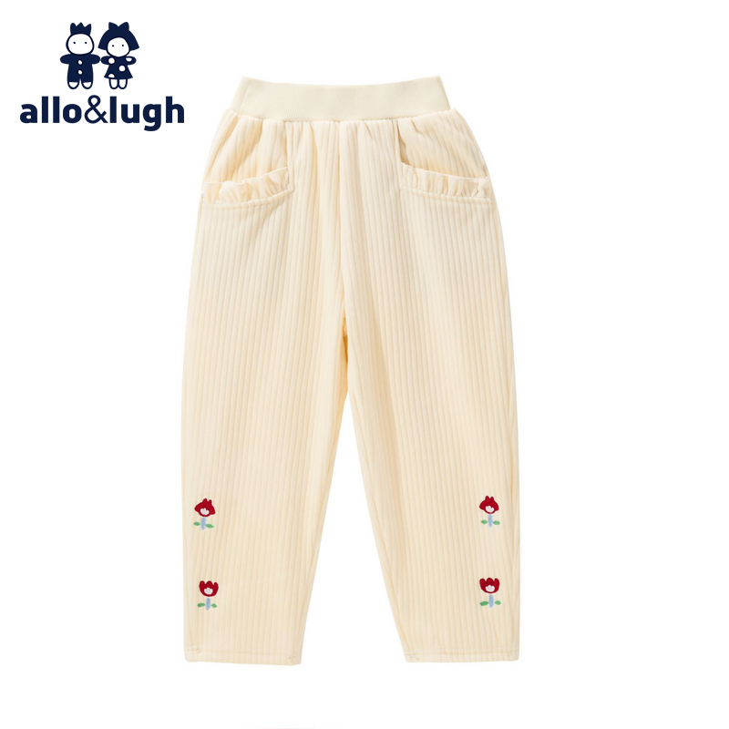 【天鹅绒】阿路和如新品加绒冬加厚裤子女童舒适保暖柔软灯芯绒裤