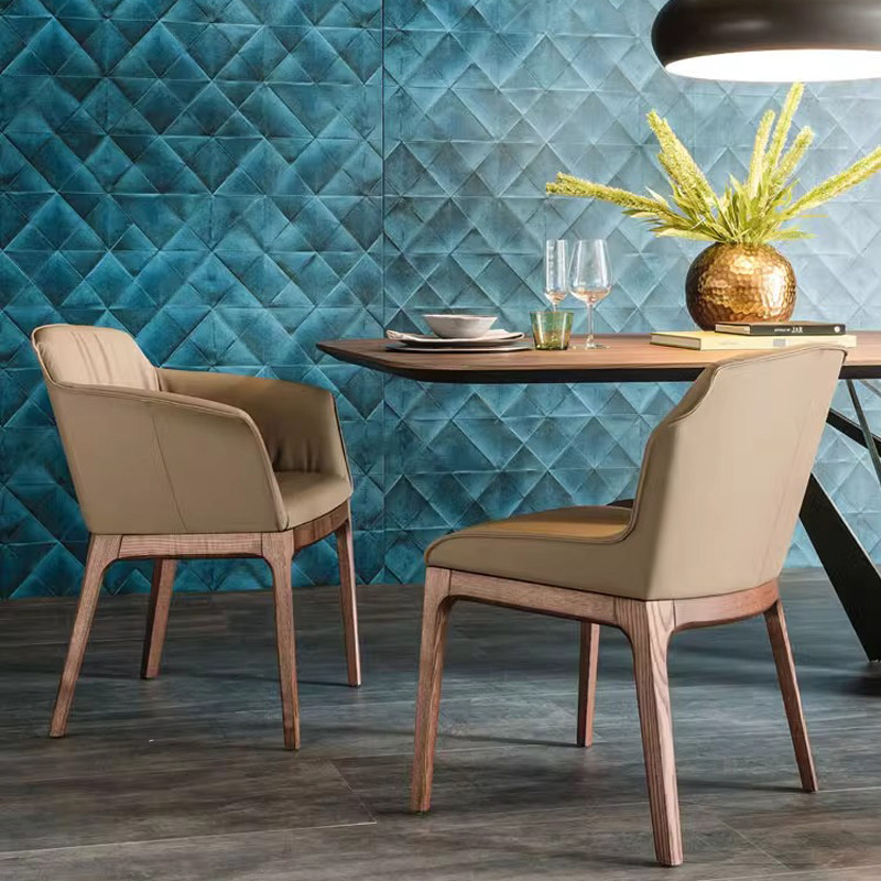 复古轻奢扶手餐椅休闲靠背实木椅子家用设计师现代简约洽谈餐桌凳