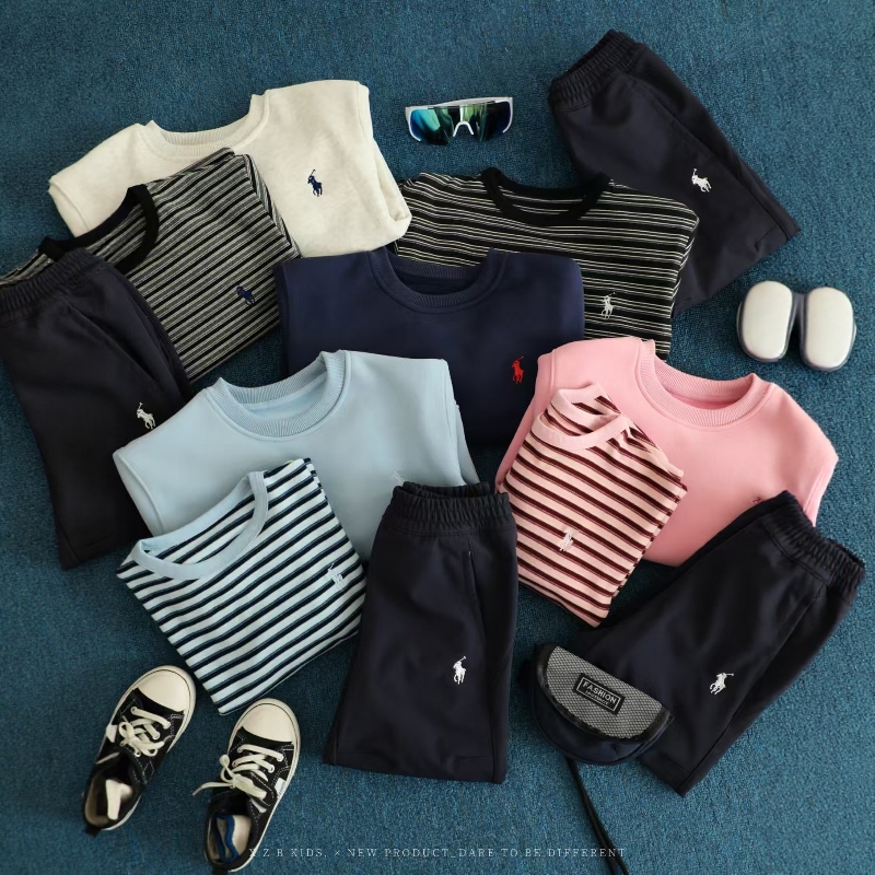 礼盒装冬装男女童条纹暖绒卫衣T恤中大儿童加绒登山裤套装三件套