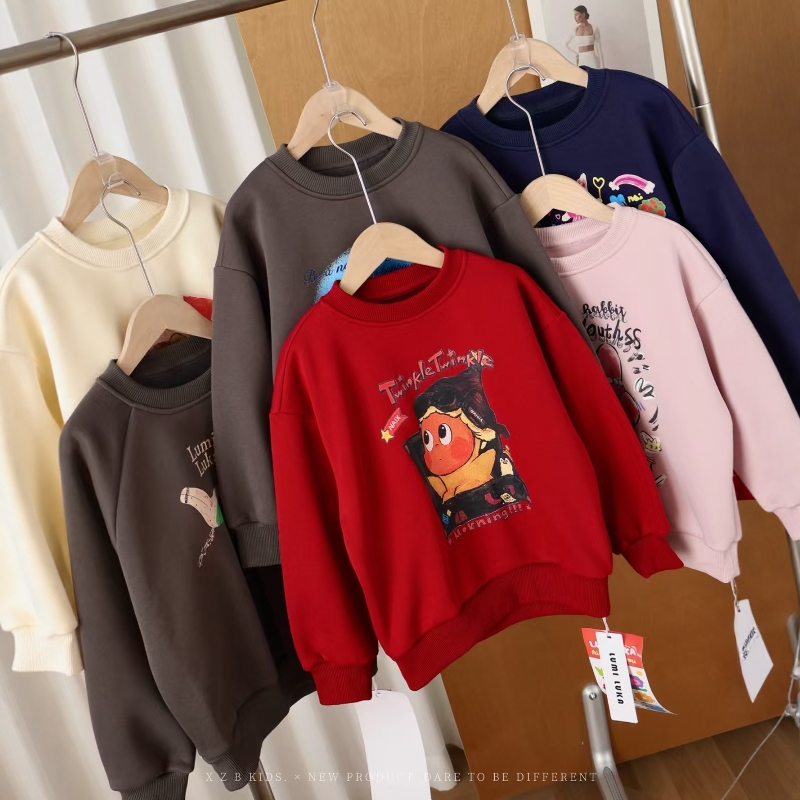 中大童童装2025秋冬新款男女童儿童卡通印花加绒圆领保暖卫衣