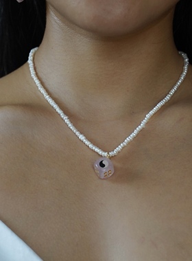 骰子粉水晶灰玛瑙复古珍珠项链