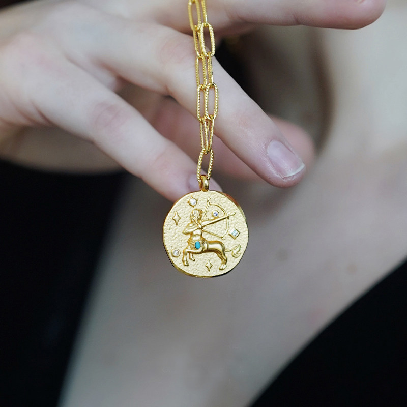 12星座节气定制系列18K镀金射手座双面钱币项链 生日礼物欧美复古