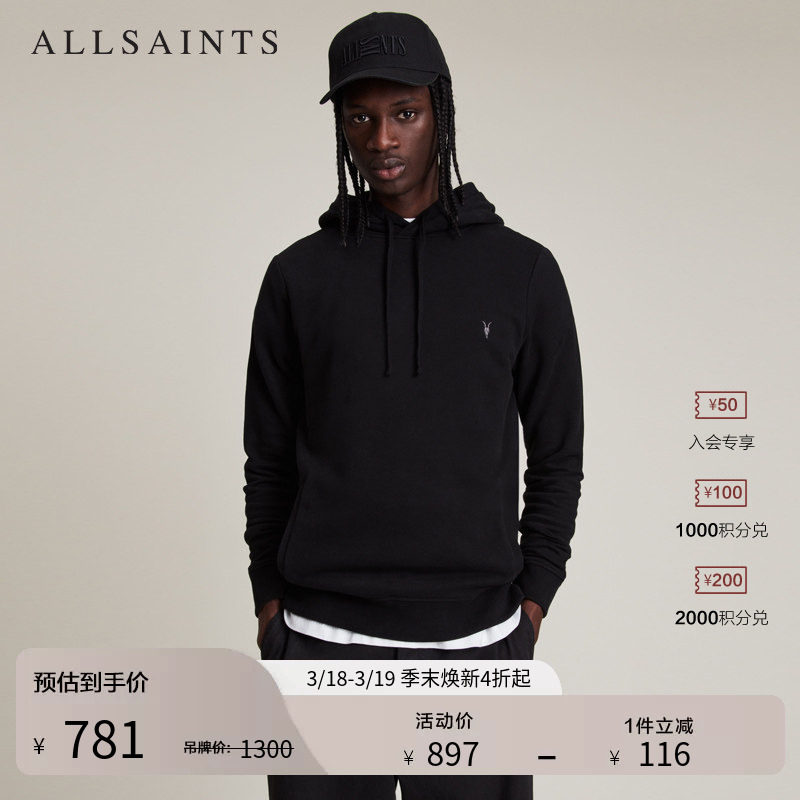 ALLSAINTS男士休闲卫衣羊头刺绣复古套头连帽衫秋季MF064M