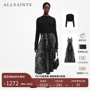 W186DB 百褶裙秋季 ALLSAINTS女士艺术豹纹连衣裙两件套裙装 羊毛衫