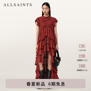 ALLSAINTS女士燕尾连衣裙限定款 SHAELA百褶蛋糕礼裙2026春夏新款