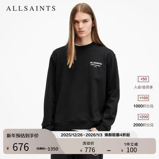 M028NB 2025年秋季 ALLSAINTS男士 纯棉卫衣宽松黑色套头运动衫