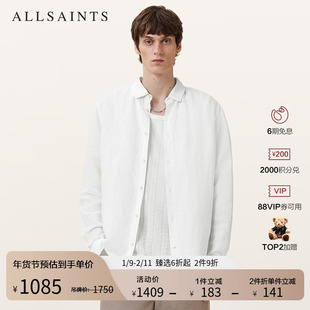 ALLSAINTS男士长袖白衬衫亚麻混纺简约通勤衬衣2025年秋季M160SC