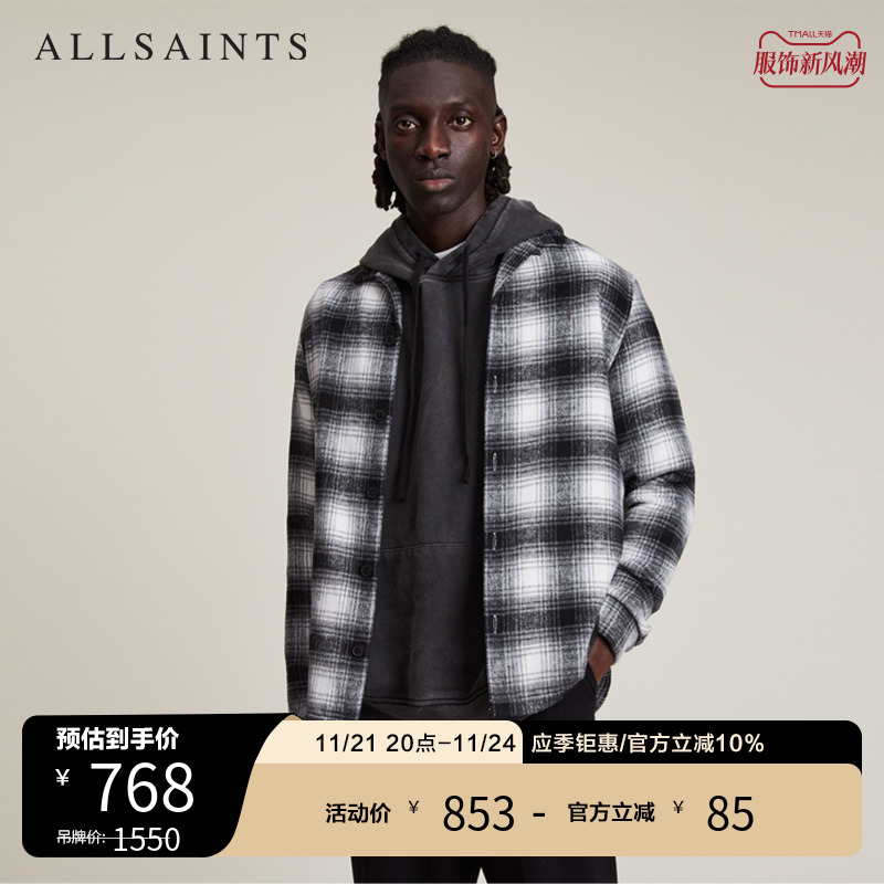 ALLSAINTS男士格子衬衫保暖男装秋装加厚衬衣MS159V