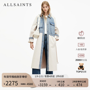 ALLSAINTS女士别致休闲风衣牛仔拼接大衣外套秋季WO508Z
