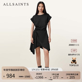 女装 ALLSAINTS女士短袖 收腰连衣裙不规则小黑裙2025年秋季 W019DC