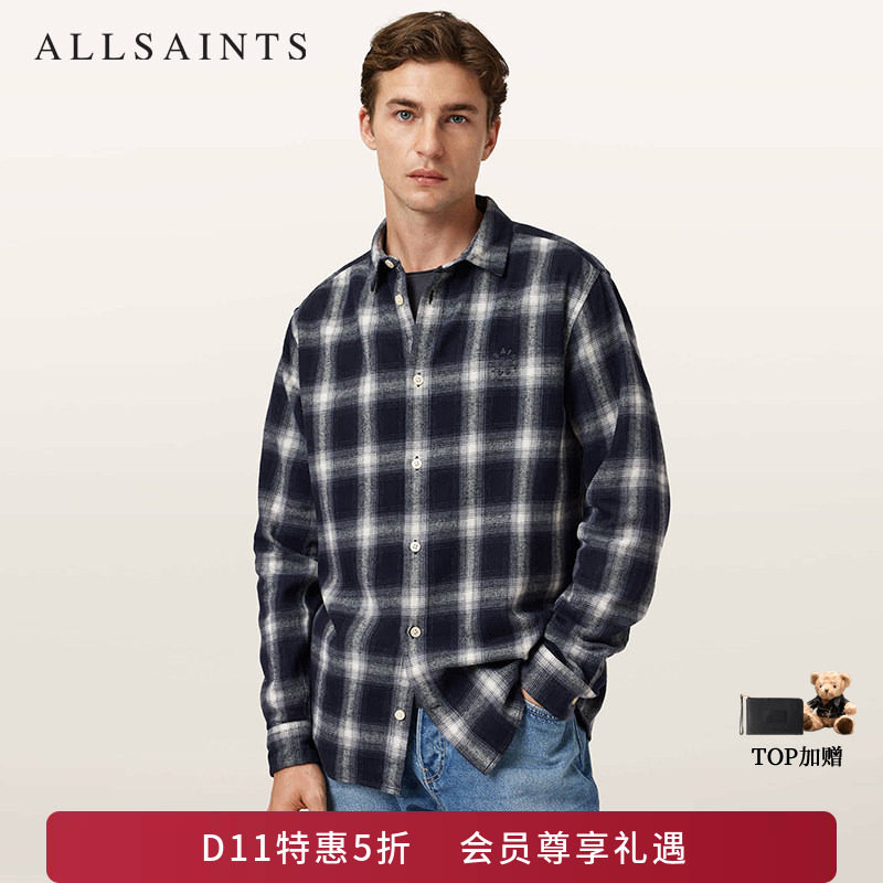 明星同款ALLSAINTS男士格纹衬衫休闲百搭衬衣2026年秋季M051SD