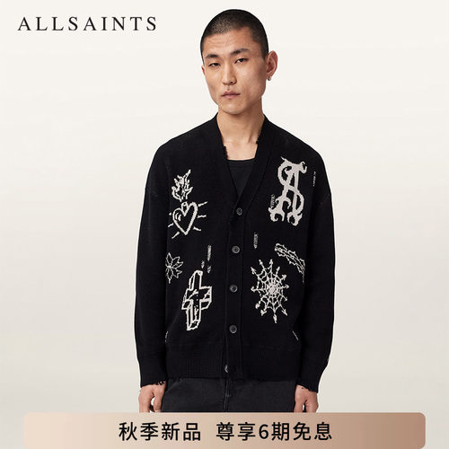 ALLSAINTS男士哥特针织开衫STAGED骷髅提花毛衣2026秋季新款