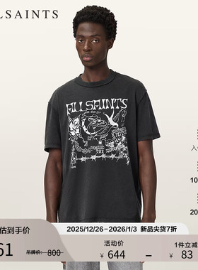 ALLSAINTS男士朋克风印花T恤短袖复古上衣2025秋季新款M002PD
