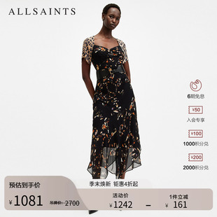 女装 W300DB 收腰轻盈纱裙春季 ALLSAINTS女士碎花连衣裙短袖