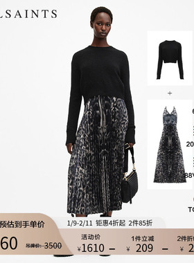 ALLSAINTS女士艺术豹纹连衣裙两件套裙装羊毛衫百褶裙秋季W186DB