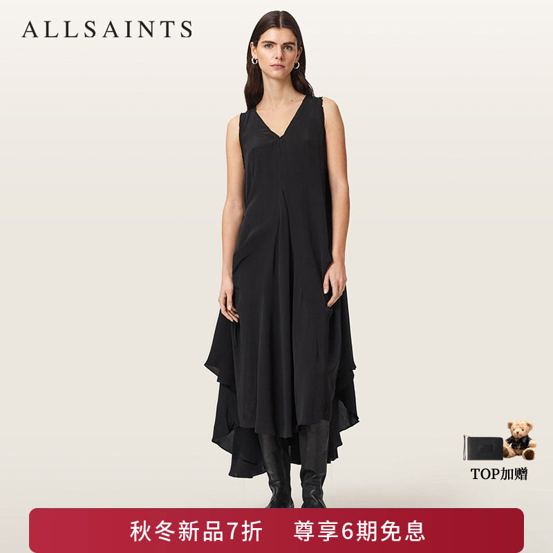 ALLSAINTS女士别致V领连衣裙SYBIL无袖背心蓬蓬小黑裙2026秋新款