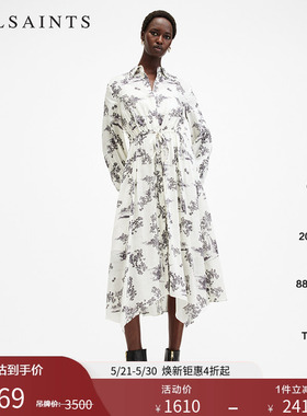 ALLSAINTS女士碎花连衣裙亚麻蚕丝混纺衬衫裙夏季女装W040DB