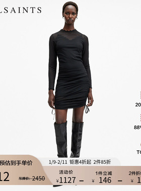 ALLSAINTS女士设计感连衣裙时尚贴身小黑裙秋季女装W241DB