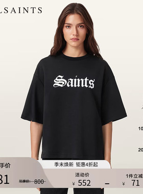 ALLSAINTS女士哥特风字母T恤宽松落肩五分袖2026春季W139JD
