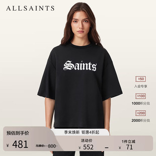 ALLSAINTS女士哥特风字母T恤宽松落肩五分袖2026春季W139JD