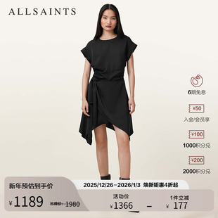 W019DC 女装 ALLSAINTS女士短袖 收腰连衣裙不规则小黑裙2025年秋季
