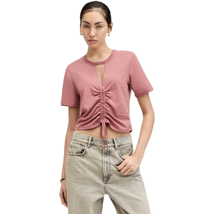 ALLSAINTS女士时尚粉T恤前抽绳甜美短袖上衣官方秋季WM161W