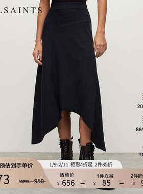ALLSAINTS女士时尚半身裙不规则小黑裙秋季针织裙女装WS034Y