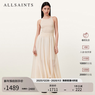 W188DC 飘逸长裙2025年秋季 ALLSAINTS女士修身 气质薄纱连衣裙无袖