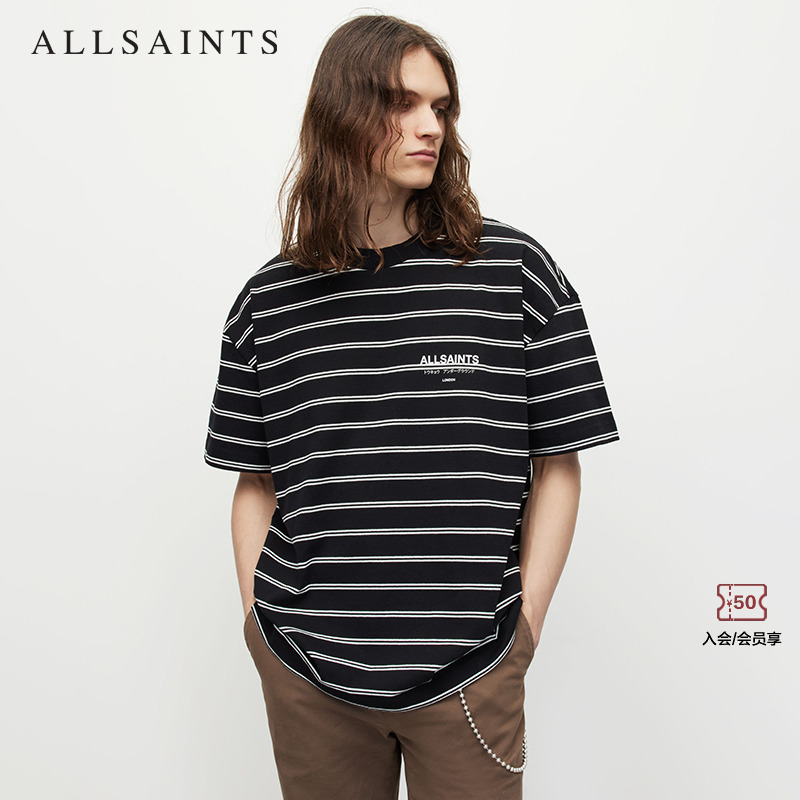 ALLSAINTS男士细条纹T恤圆领短袖宽松上衣春季款MG020Z