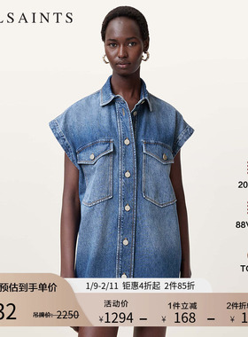 ALLSAINTS女士牛仔连衣裙可拆袖毛边衬衫裙2025年秋季女装W023DC