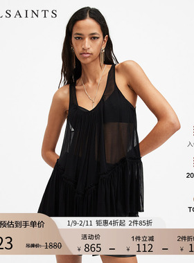 ALLSAINTS女士透感雪纺衫度假轻盈吊带背心上衣秋季W008PB