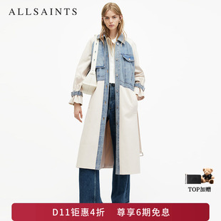 ALLSAINTS女士别致休闲风衣牛仔拼接大衣外套秋冬WO508Z