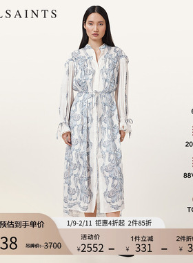 ALLSAINTS女士长袖连衣裙立领印花衬衫裙2025冬季新款W356DC