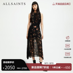 长裙子2024春季 WD681Z 新款 修身 ALLSAINTS女士印花连衣裙无袖