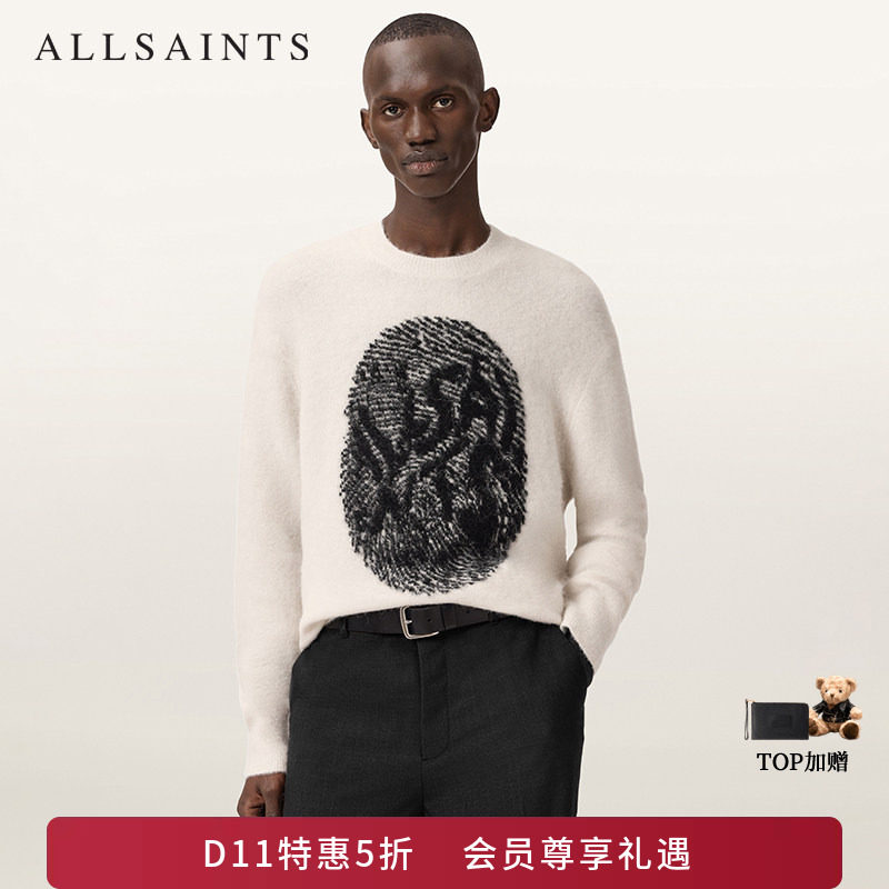 ALLSAINTS男士字母提花毛衣RIDGES羊毛混纺针织衫秋冬2026新款