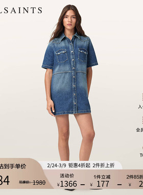 ALLSAINTS女士短袖牛仔连衣裙时尚宽松短裙2025年秋季新款W075DE