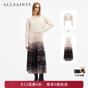 ALLSAINTS女士渐变扎染连衣裙两件套裙装套头毛衣百褶裙秋W207DB