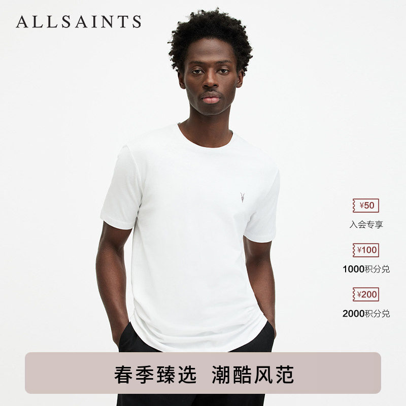 ALLSAINTS男士圆领T恤羊头刺绣上衣纯色内搭春季款男装M030JB