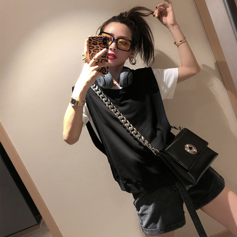 OPEN UP2019夏季新款港风简约外穿泫雅背心女宽松百搭无袖t恤ins