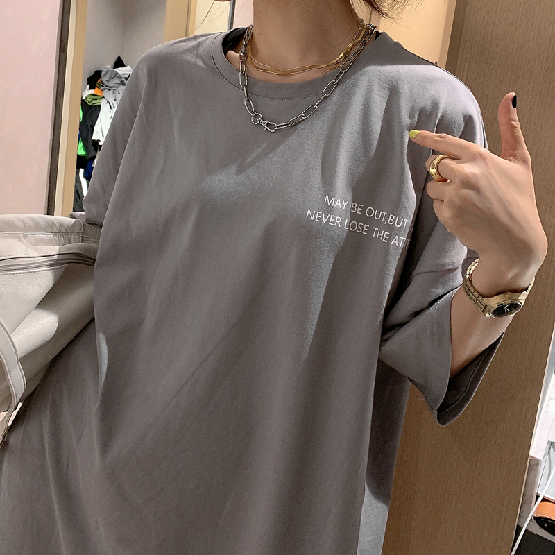 OPEN UP2019夏季新款港风ulzzang简约字母印花宽松短袖T恤女上衣