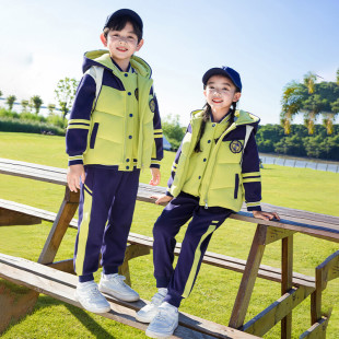 儿童运动班服马甲加厚绿色三件套冬季 小学生校服春秋装 幼儿园园服