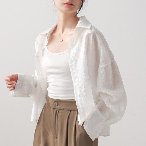 白色防晒衬衫女薄款开衫外搭